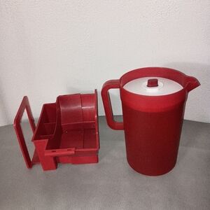 Red Pitcher with Plate, Utensil, Napkin Organizer Set!